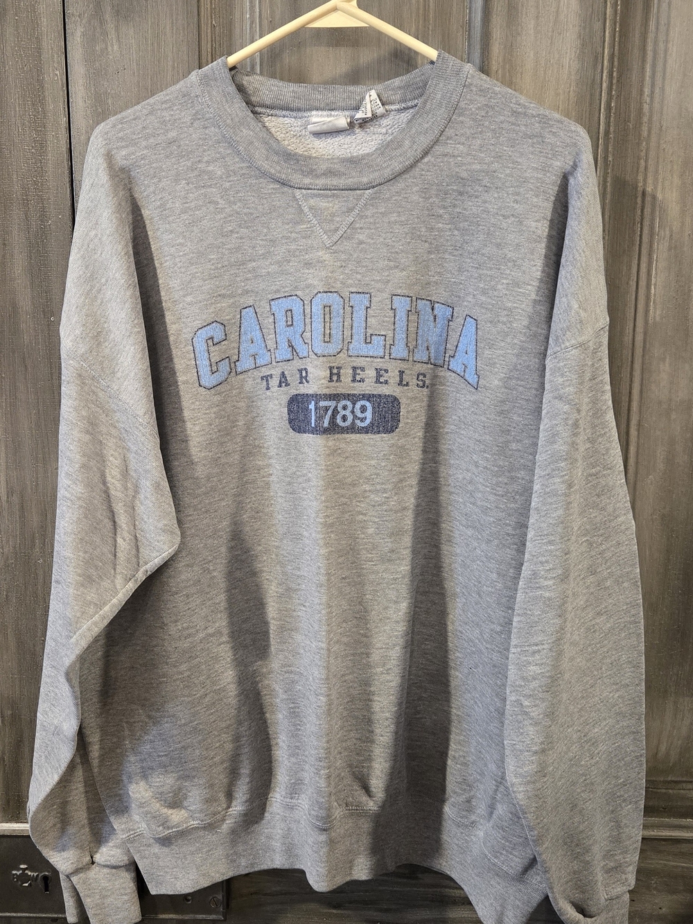 Soffe Gray Crewneck Sweatshirt with Carolina Light Blue Print